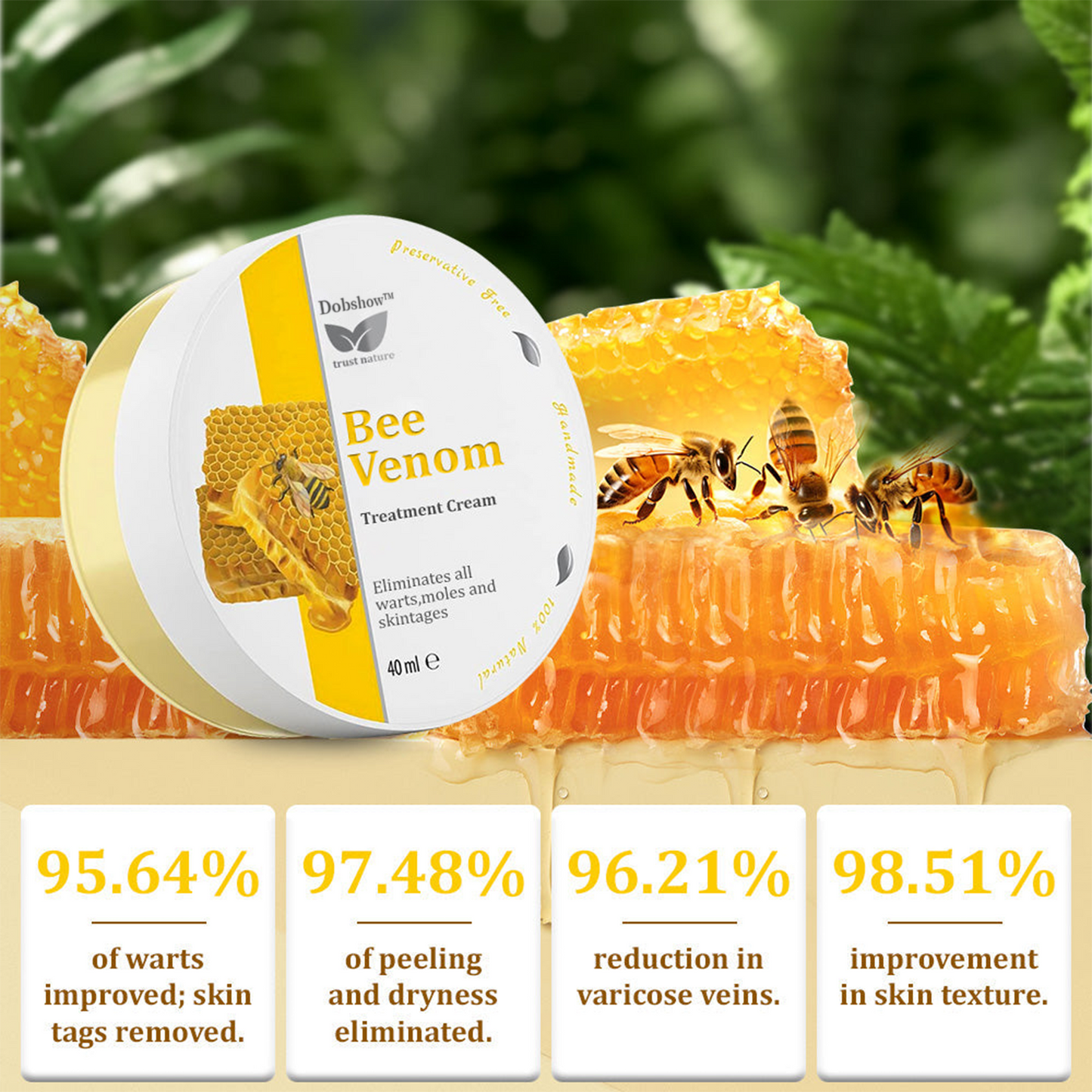 👨⚕️Dobshow™ Bee Venom Treatment Cream🐝: Treat Eczema, Psoriasis, Acne, Rosacea, Swelling, Varicose veins, Warts