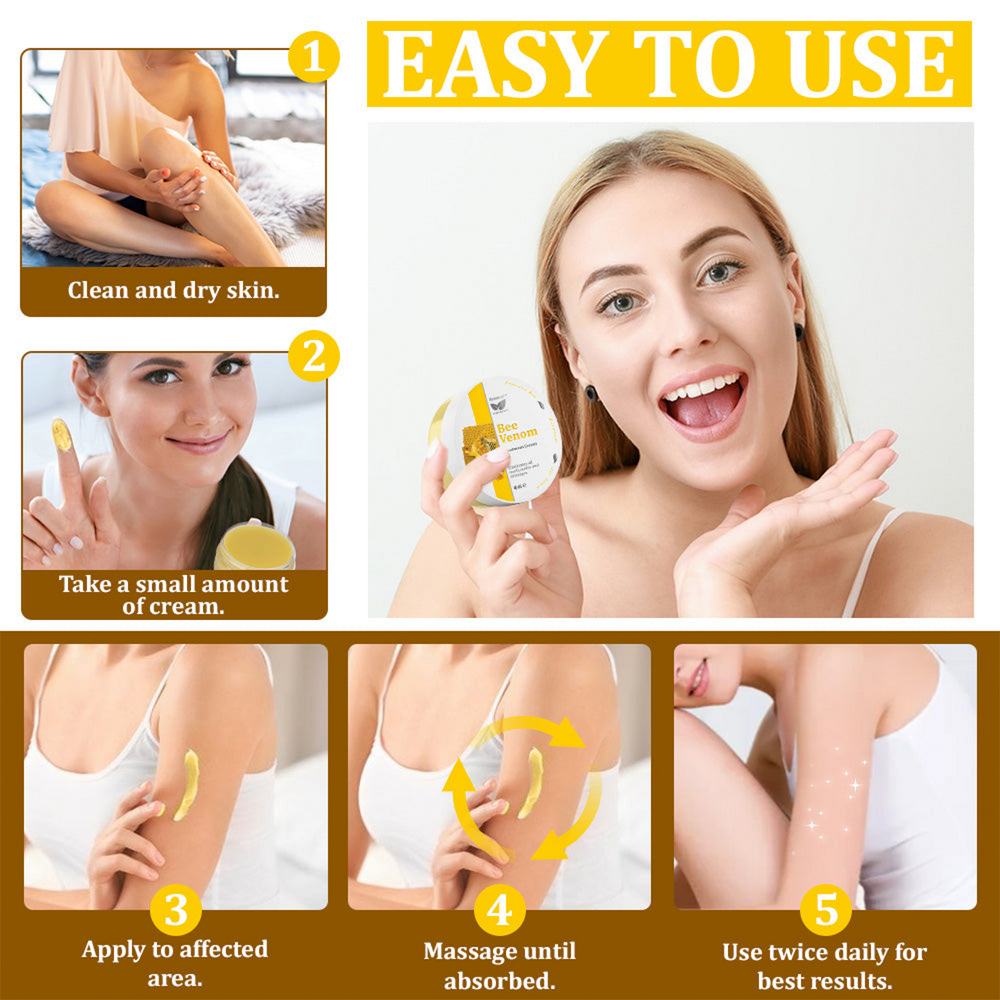 👨⚕️Dobshow™ Bee Venom Treatment Cream🐝: Treat Eczema, Psoriasis, Acne, Rosacea, Swelling, Varicose veins, Warts