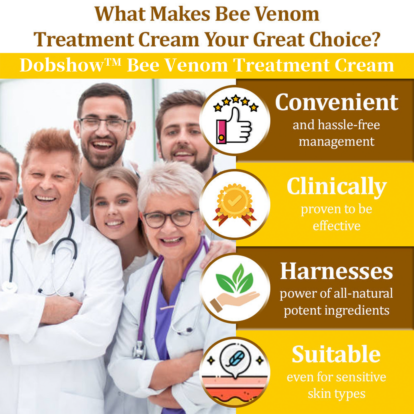 👨⚕️Dobshow™ Bee Venom Treatment Cream🐝: Treat Eczema, Psoriasis, Acne, Rosacea, Swelling, Varicose veins, Warts