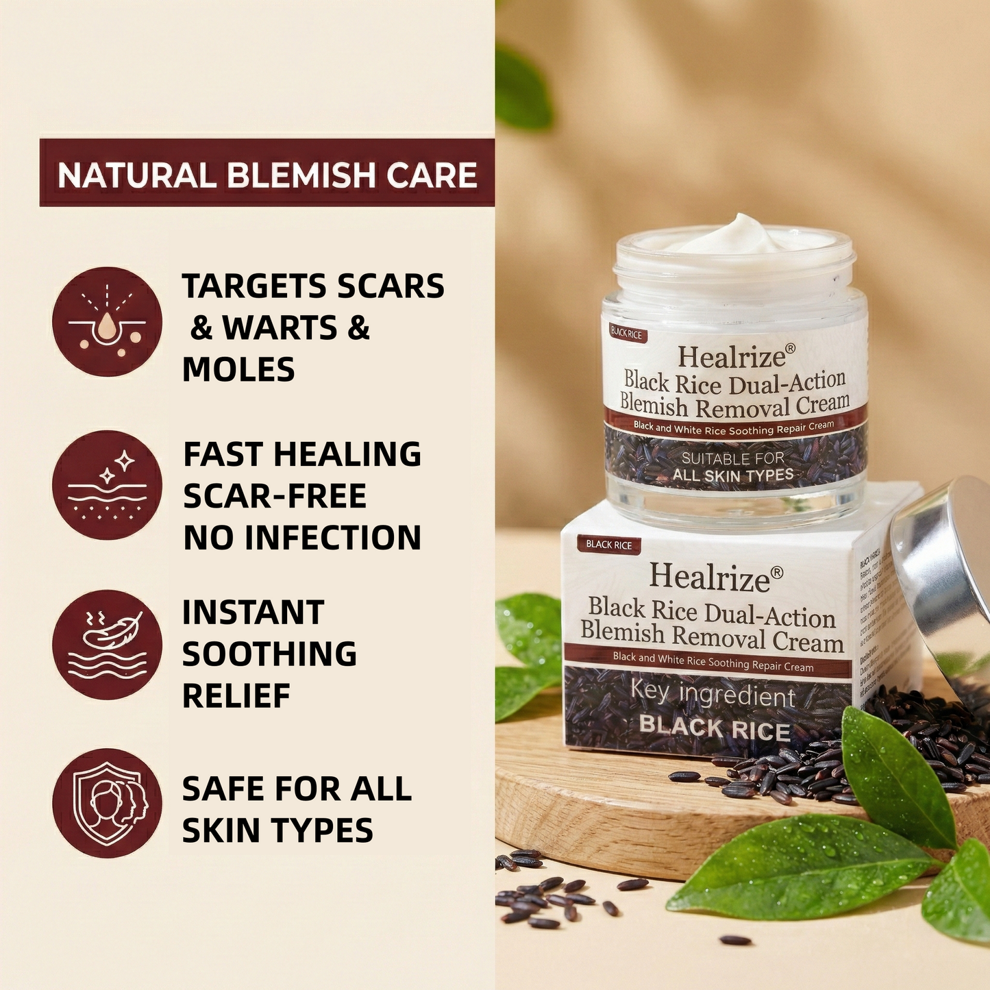 🏅𝙏𝙂𝘼 𝘼𝙥𝙥𝙧𝙤𝙫𝙚𝙙 | Healrize® Black Rice Dual-Action Blemish Removal Cream